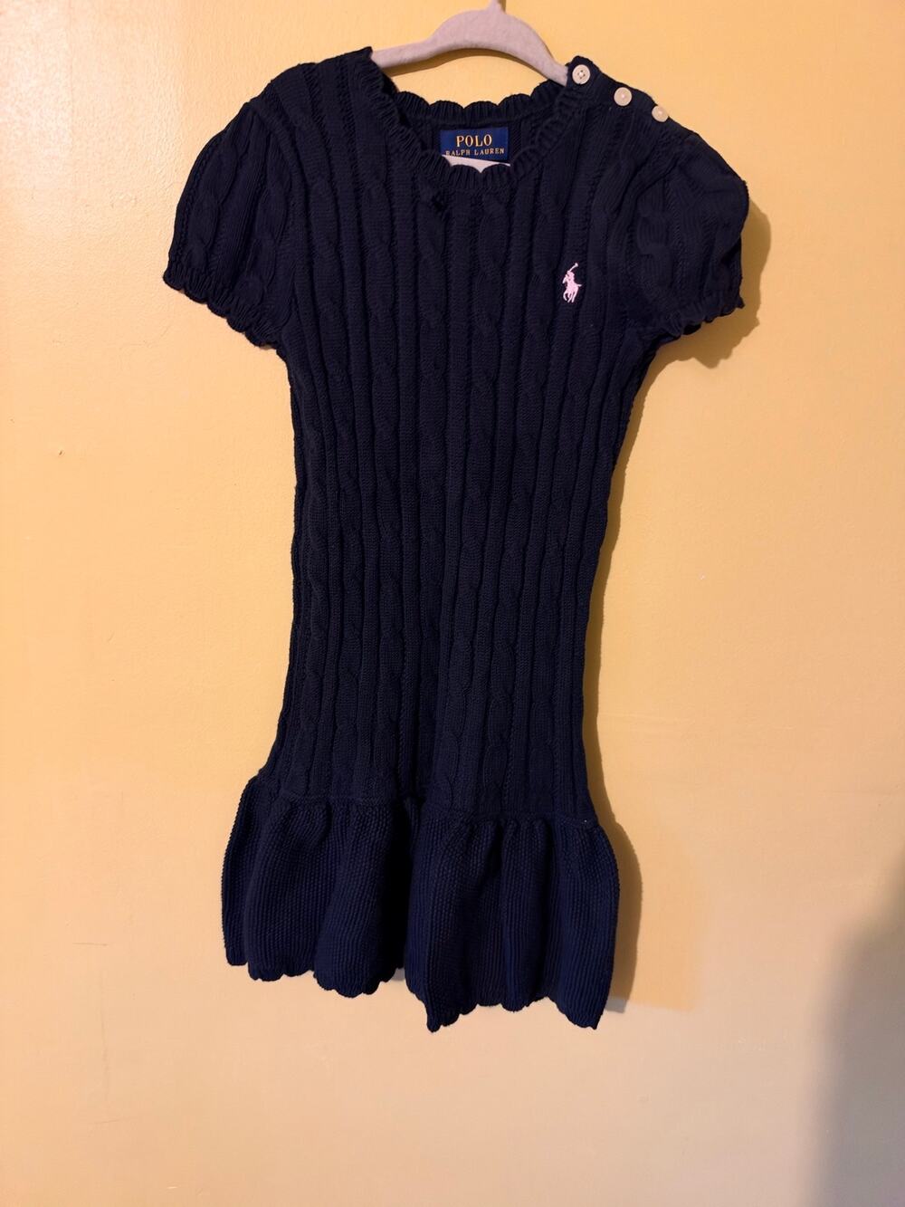 Polo Ralph Lauren Girls' Cable-Knit Short-Sleeve Drop-Waist Sweater Dress